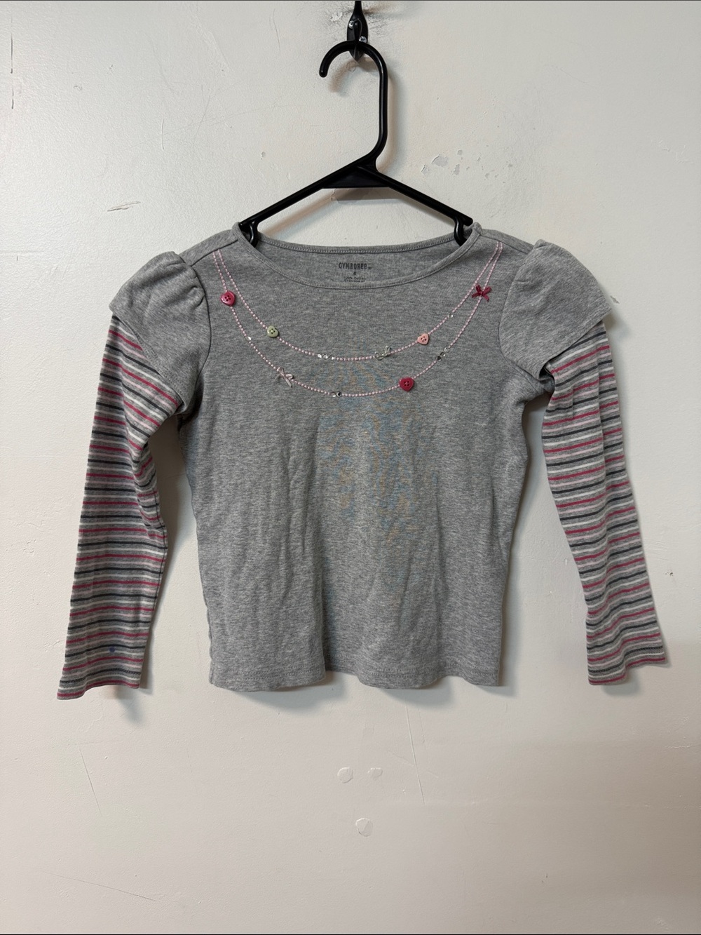 Gymboree Gray Long Sleeve Layered-Look Top with Pink Accents